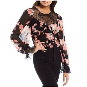 NWOT Free People Smocked Daphne Blouse- Midnight Combo- Size L